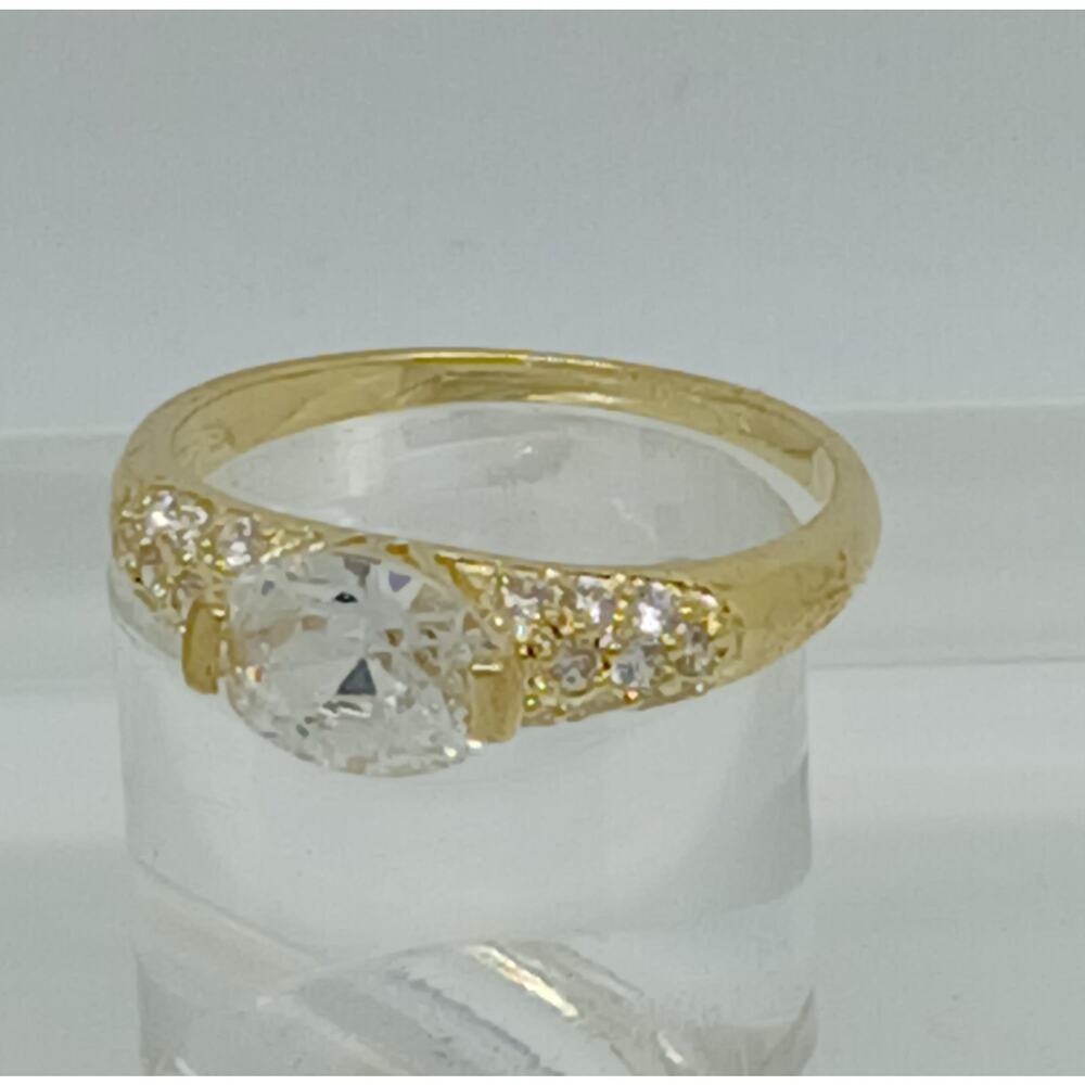 Vintage Gold Plated CZ Simulated Diamond Engagement Wedding Cocktail Ring Size 7 - Picture 4 of 10